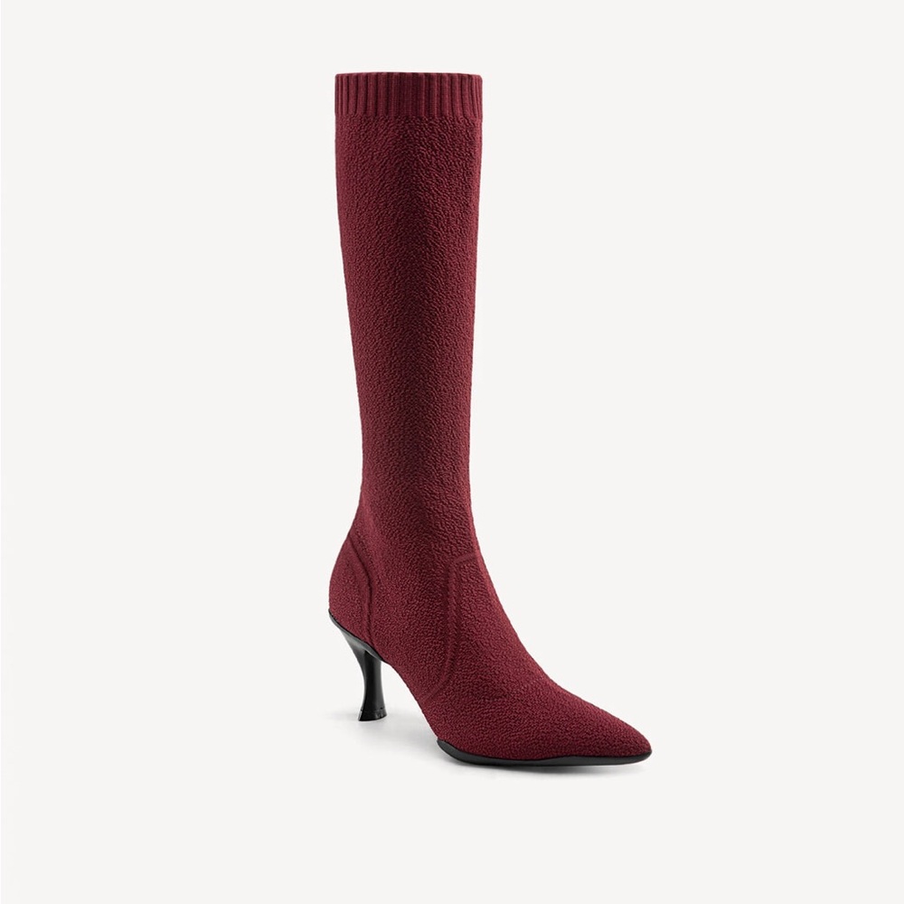 Cosy Island Burgundy Pointed Toe Heeled Long Boots- Brand New